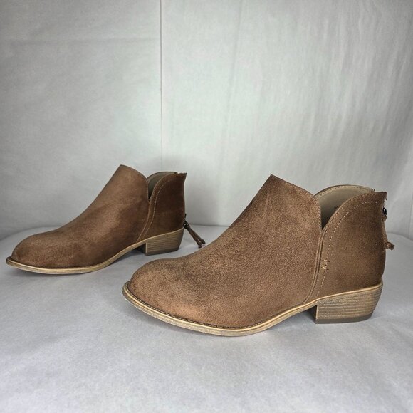 Journee Women's Livvy Taupe Faux Suede Ankle Booties - Picture 1 of 7